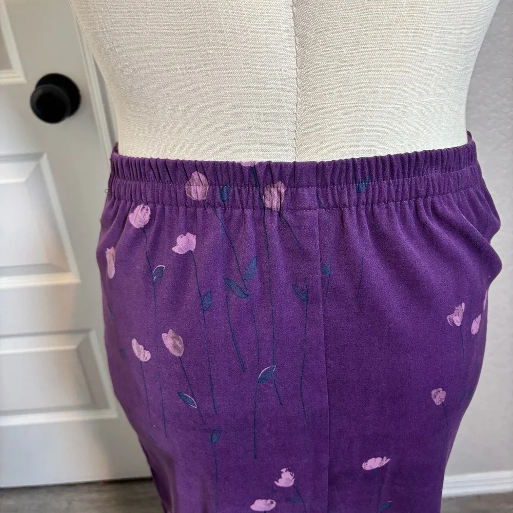 Leslie Fay Vintage Purple Floral Skirt‎ Suit Set Jacket Midi Skirt Size 14